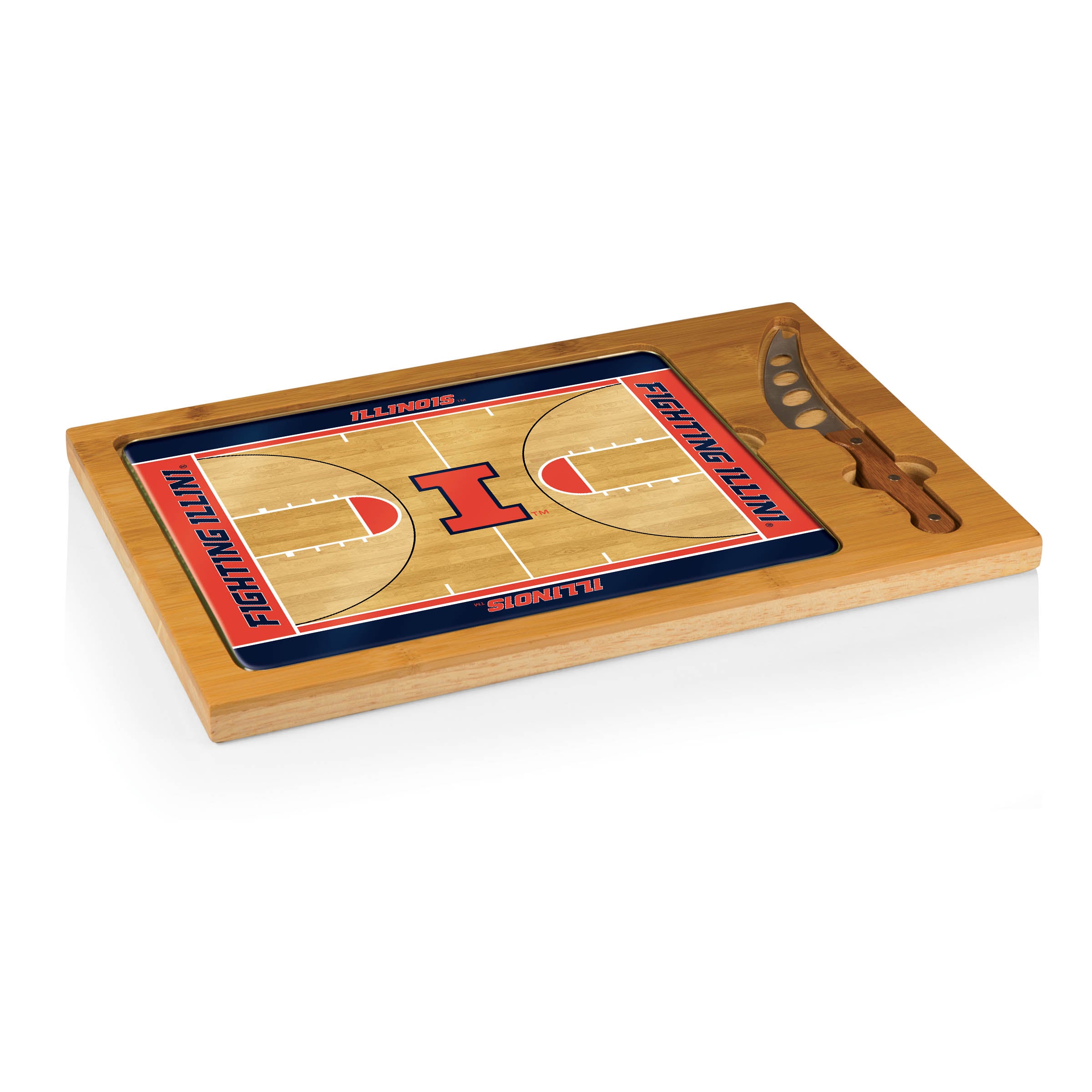 Basketball Court - Illinois Fighting Illini - Icon Glass Top Cutting Board & Knife Set