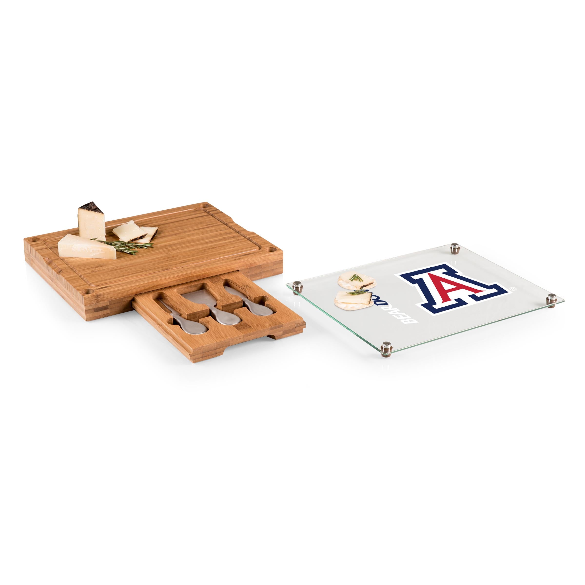 Arizona Wildcats - Concerto Glass Top Cheese Cutting Board & Tools Set