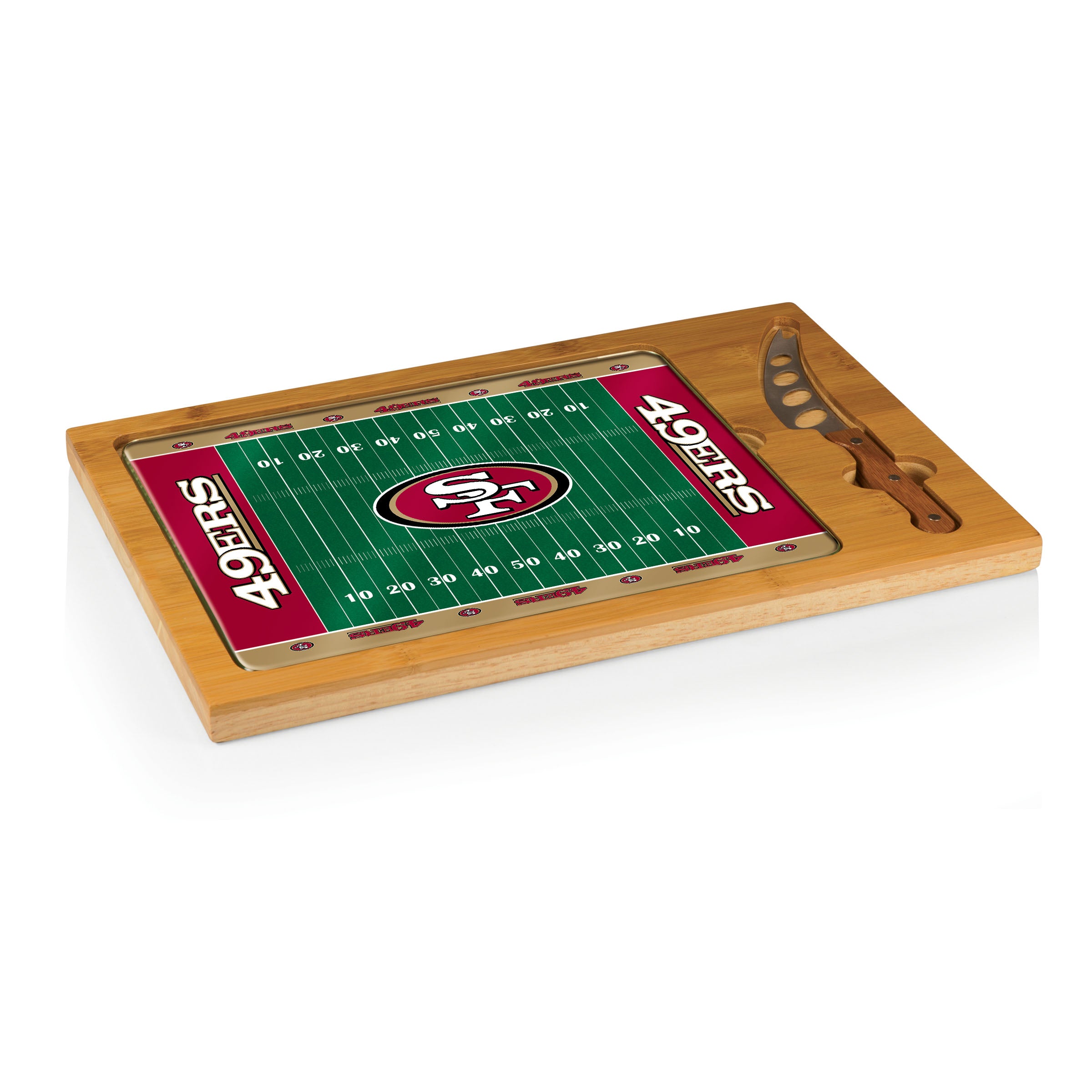 San Francisco 49ers Football Field - Icon Glass Top Cutting Board & Knife Set