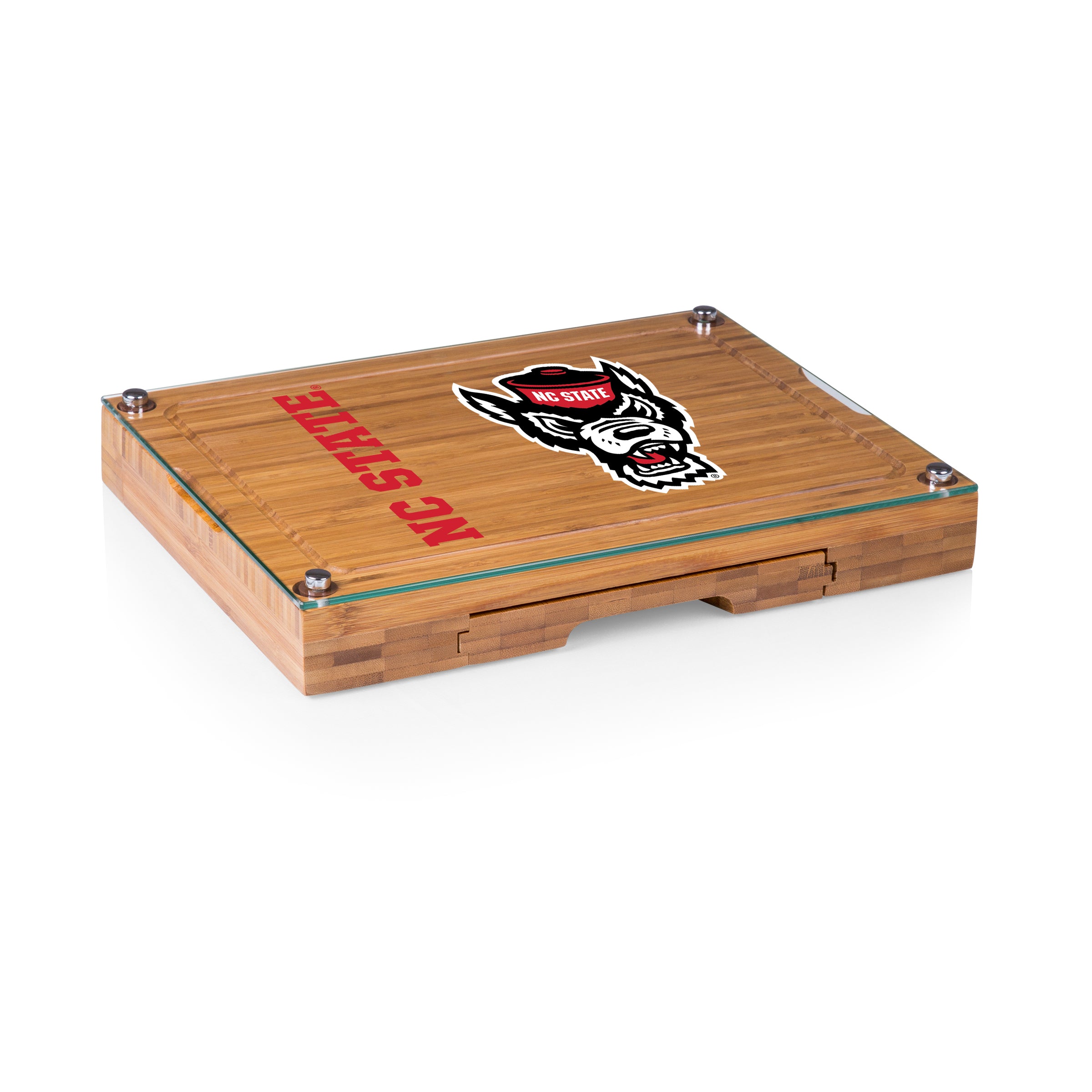 NC State Wolfpack - Concerto Glass Top Cheese Cutting Board & Tools Set