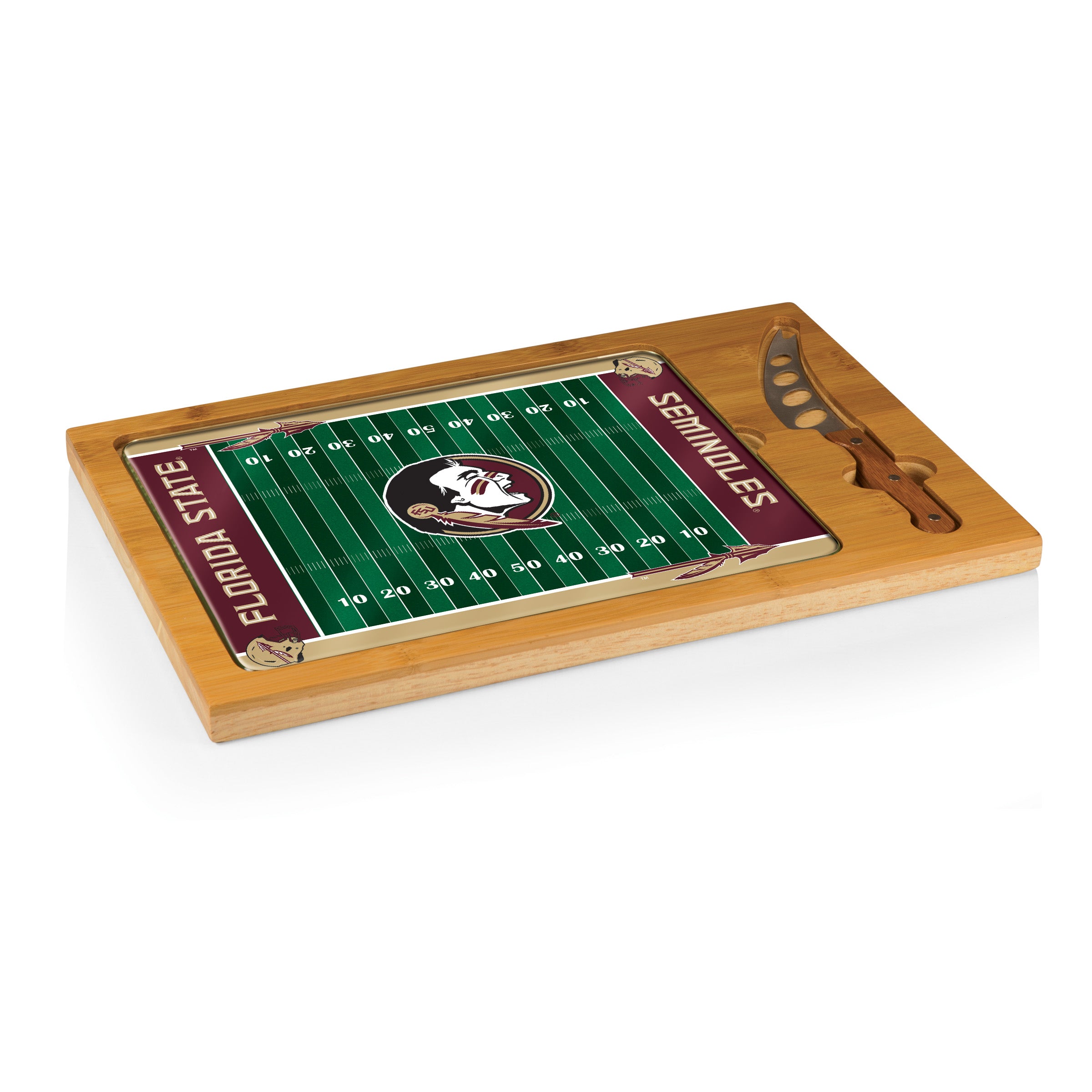 Florida State Seminoles Football Field - Icon Glass Top Cutting Board & Knife Set