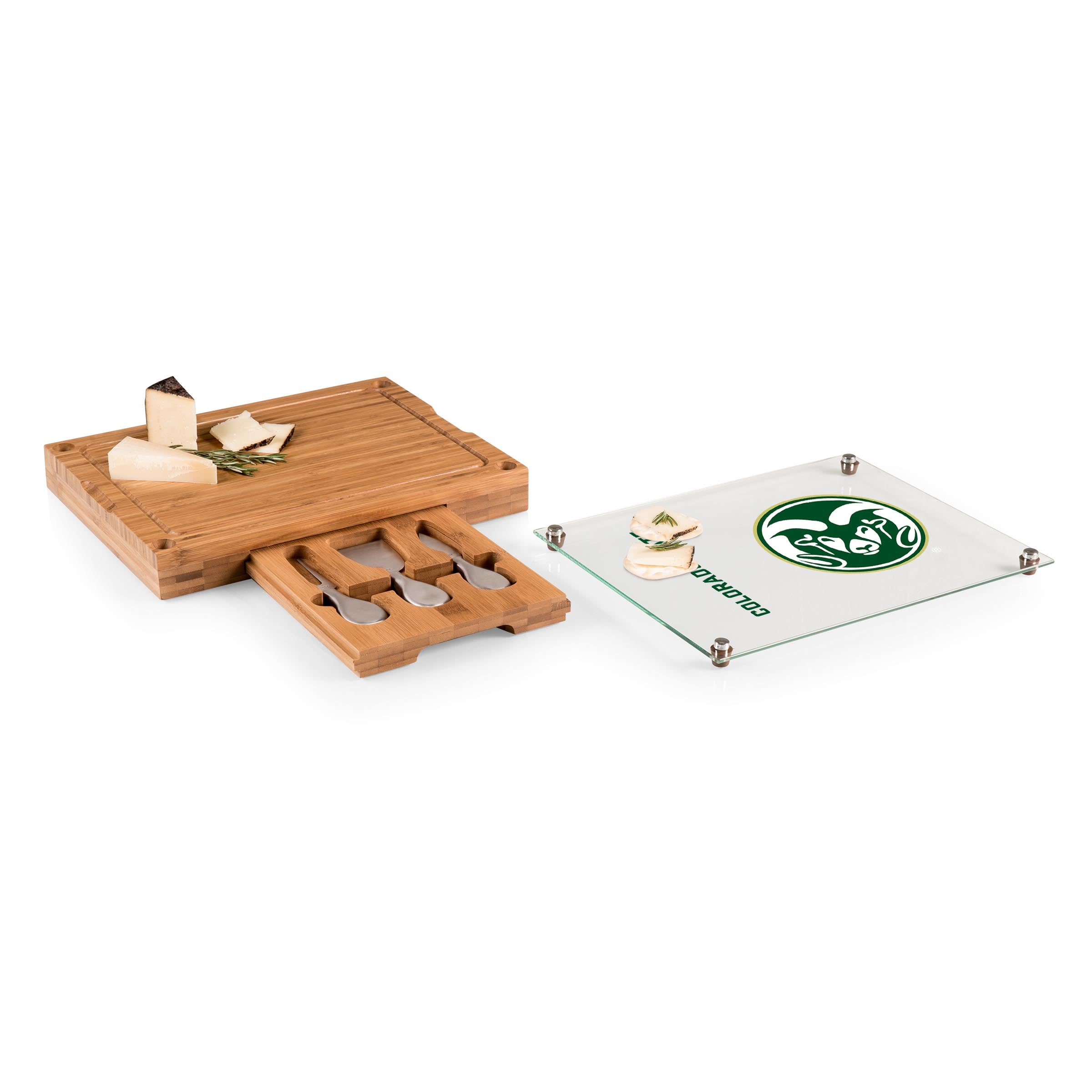Colorado State Rams - Concerto Glass Top Cheese Cutting Board & Tools Set