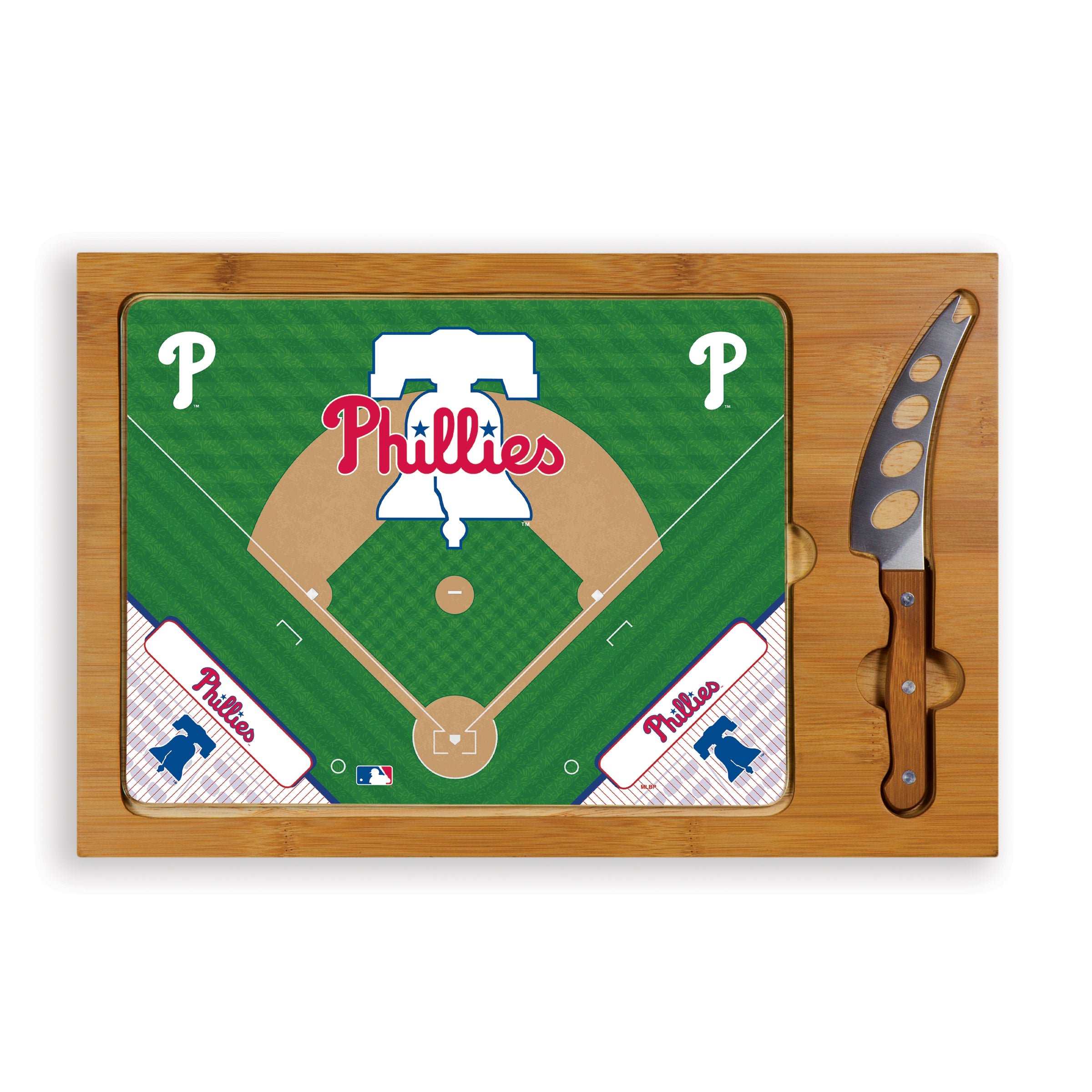 Baseball Diamond - Philadelphia Phillies - Icon Glass Top Cutting Board & Knife Set
