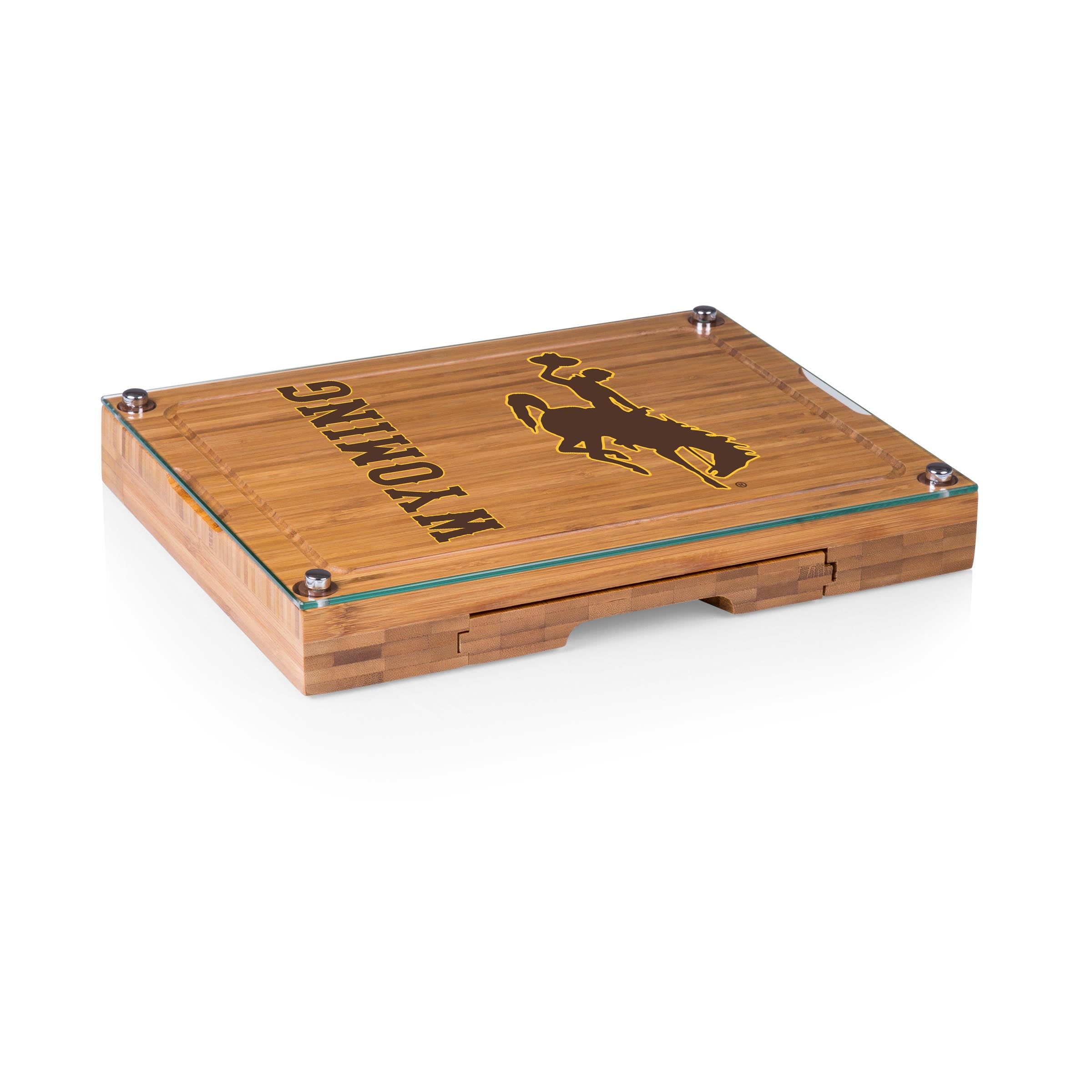 Wyoming Cowboys - Concerto Glass Top Cheese Cutting Board & Tools Set