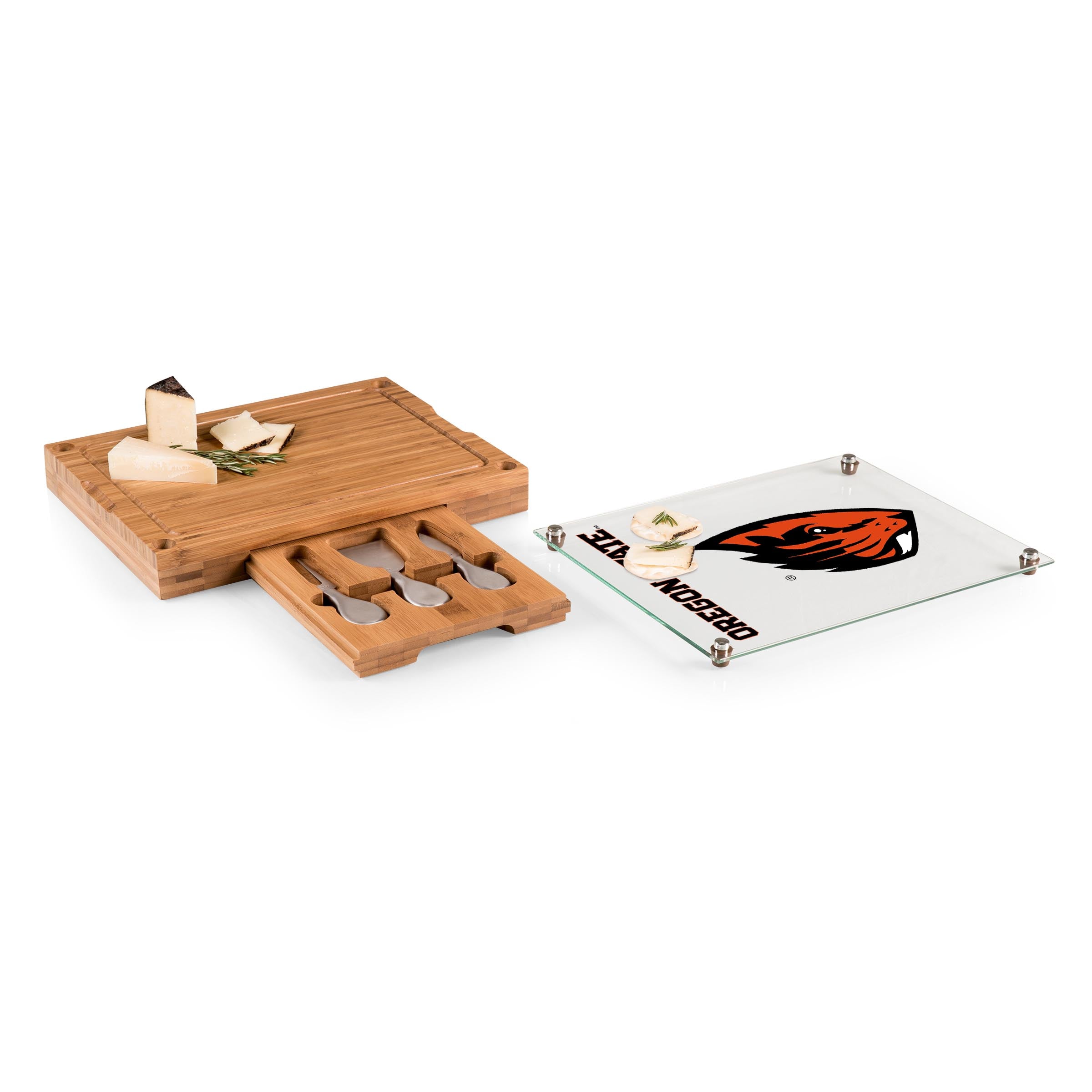 Oregon State Beavers - Concerto Glass Top Cheese Cutting Board & Tools Set