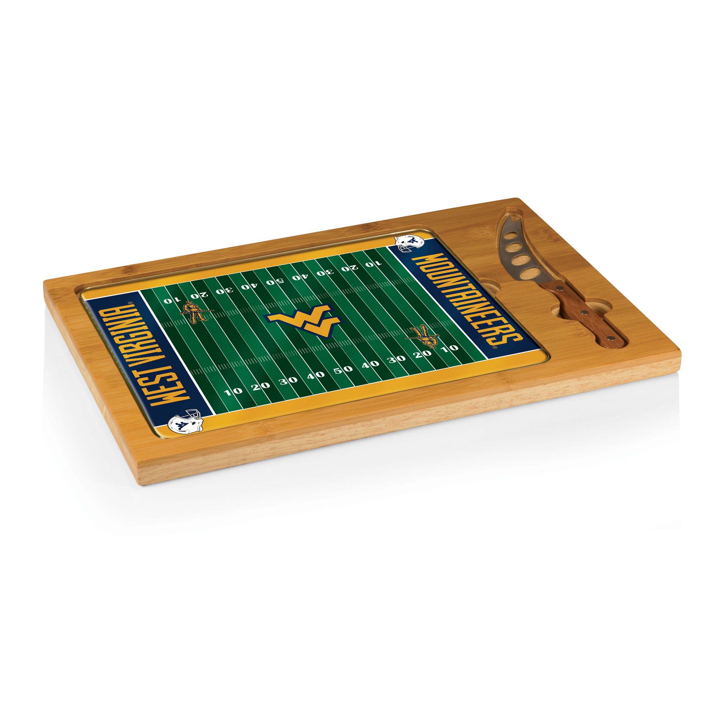 Football Field - West Virginia Mountaineers - Icon Glass Top Cutting Board & Knife Set
