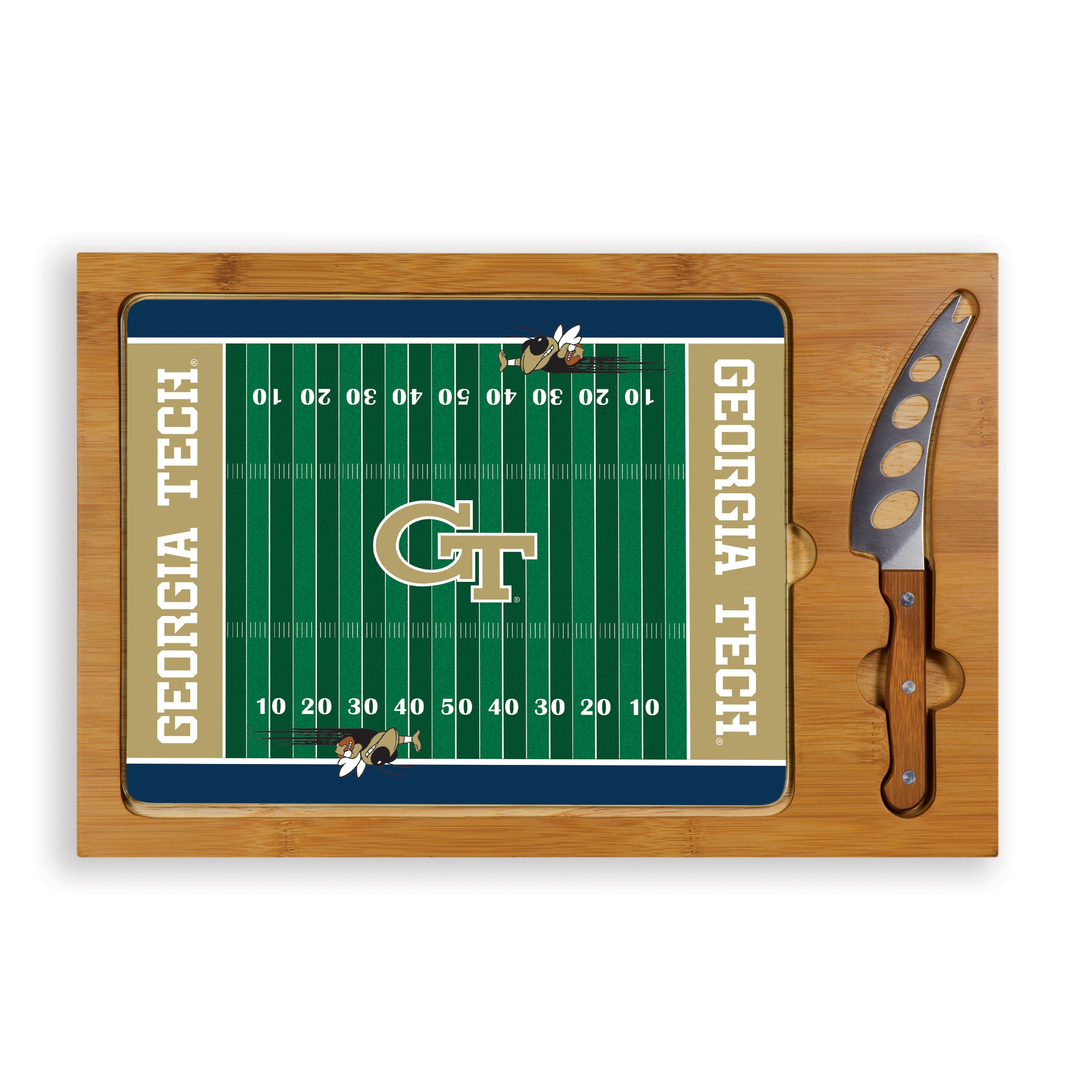 Football Field - Georgia Tech Yellow Jackets - Icon Glass Top Cutting Board & Knife Set