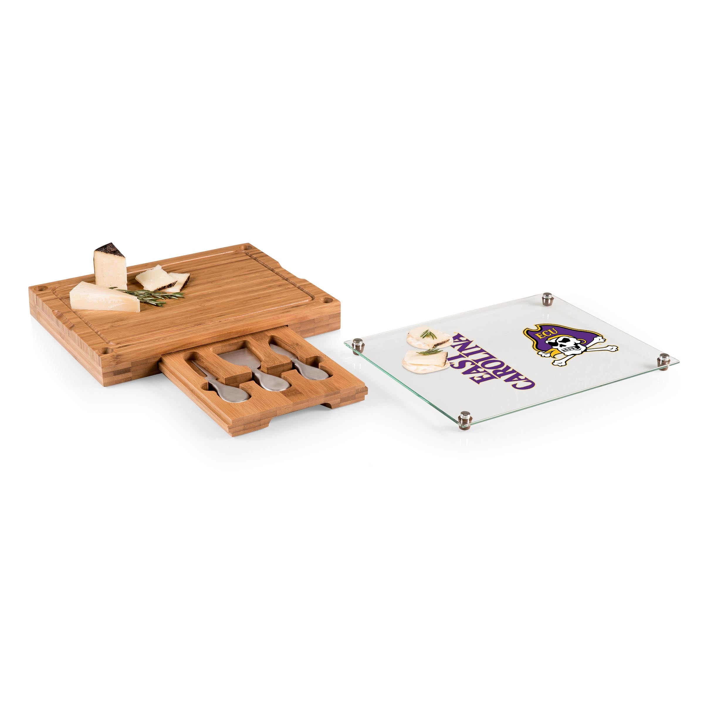 East Carolina Pirates - Concerto Glass Top Cheese Cutting Board & Tools Set