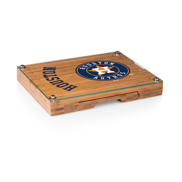 Houston Astros - Concerto Glass Top Cheese Cutting Board & Tools Set