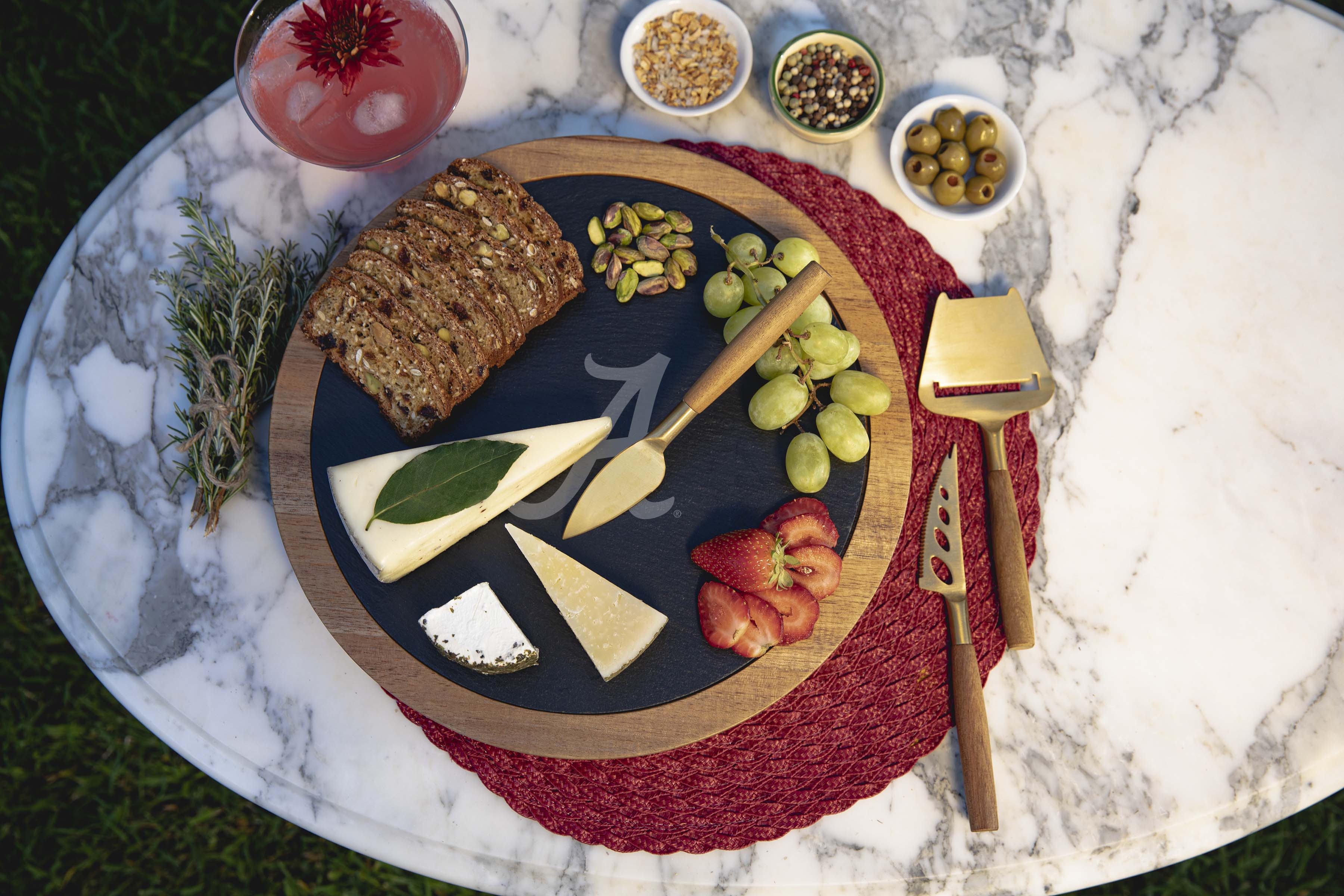 Alabama Crimson Tide - Insignia Acacia and Slate Serving Board with Cheese Tools