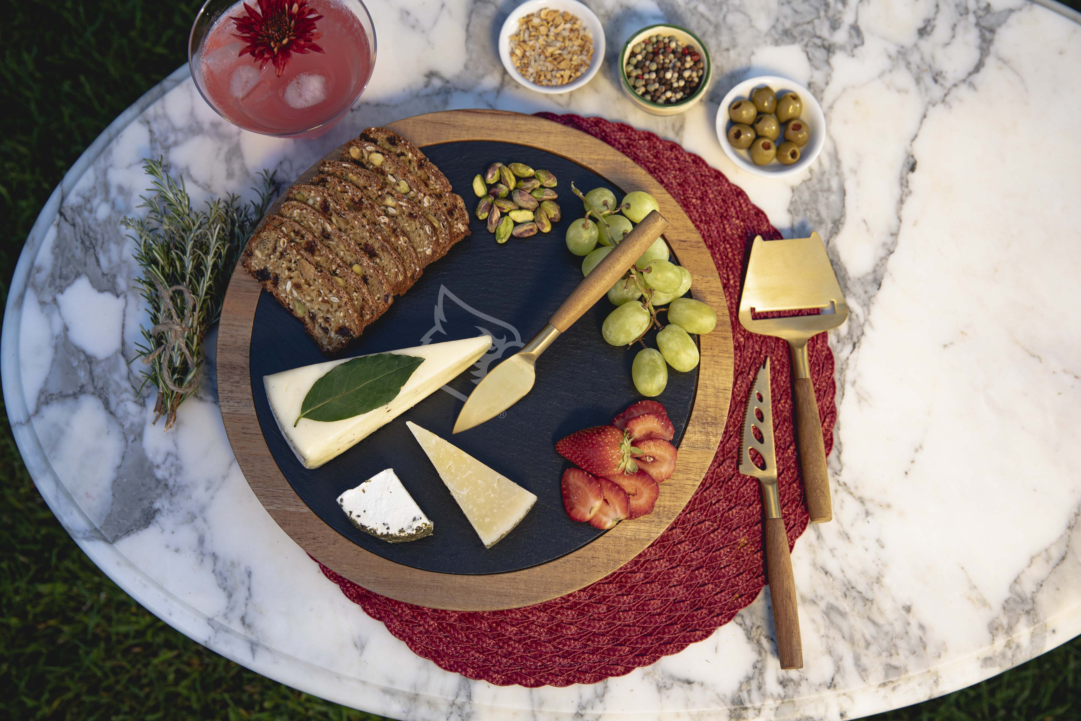 Louisville Cardinals - Insignia Acacia and Slate Serving Board with Cheese Tools